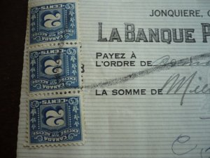 Canada - Revenue - Three Leaf Excise Tax Stamp - 2 cent x 3 on cheque.