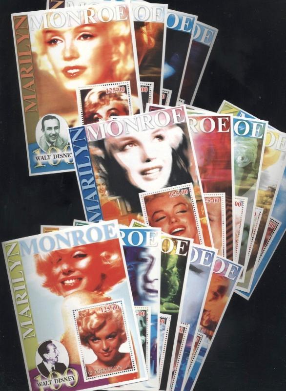 UZBEKISTAN 14 DIFFERENT SHEETS MARILYN MONROE ACTRESSES