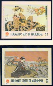 MICRONESIA Sc 430-38 NH SET+M/S+2S/S OF 2001 - ART OF JAPAN - (JO23)