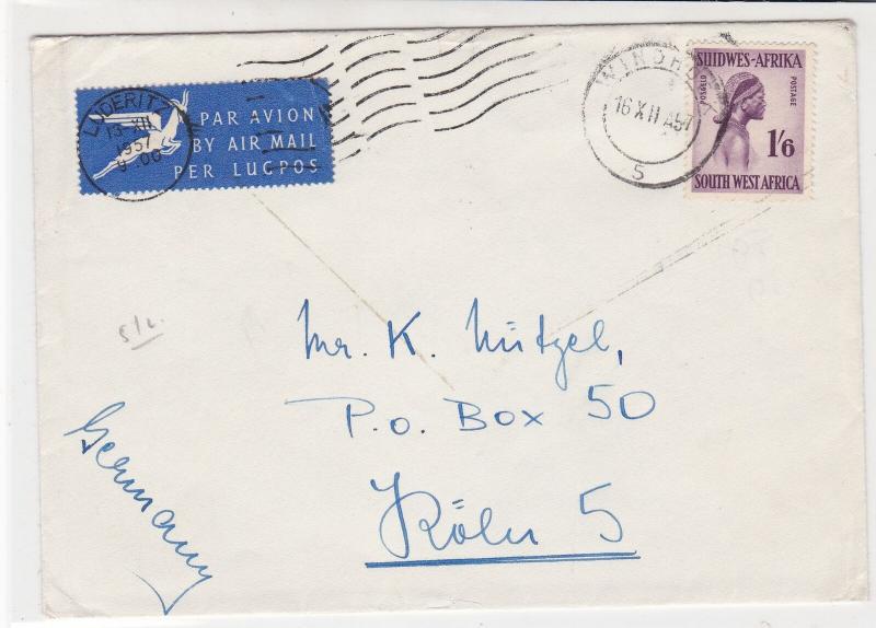 South West Africa 1957 Windhoek Cancel Airmail to Germany Stamps Cover Ref 29936