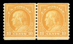 United States, 1910-30 #497 Cat$85, 1922 10c orange yellow, horizontal pair, ...