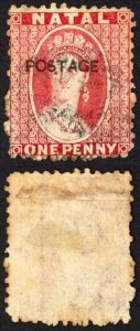 Natal SG76 1d Rose opt Postage (locally) Cat 95 pounds