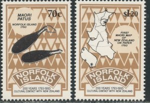 NORFOLK ISLAND Sc#544-545 1993 Cultural Contact NZ Complete Set OG Mint NH
