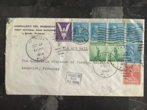 1944 Miami USA Consul to Foreign Minister Asuncion Paraguay Cover Diplomatic