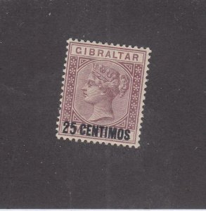 GIBRALTAR # 23 VF-MNH Q/VICTORIA 25cts O/PRINTED CAT VALUE $14.50