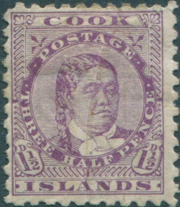 Cook Islands 1896 SG14a 1d Queen Makea Takau p11 natural paper folds MH