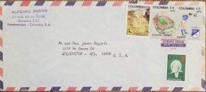 J) 1982 COLOMBIA, TB SEALS, FOOTBALL, MULTIPLE STAMPS, AIRMAIL, CIRCULATED COVER
