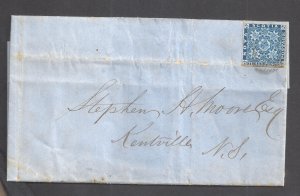 CANADA NOVA SCOTIA # 2 3d BLUE HERALDIC FLOWERS COVER DATED 1858 BS30808