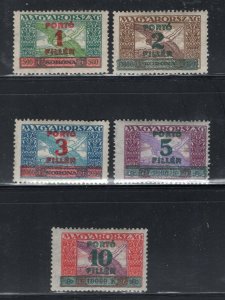 HUNGARY 1927 ICARUS SCARCE OVERPRINT POSTAGE DUE SET J112-J116 PERFECT MNH