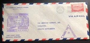 1941 Honolulu Hawaii USA First Flight cover FFC To Singapore Straits Settlements