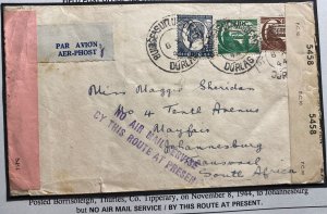 1944 Thurles Ireland Airmail Cover To Johannesburg South Africa Service Suspende