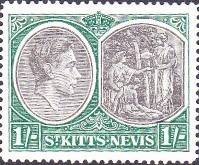 ST KITTS-NEVIS 1943 KGVI 1/- Black & Green SG75b MH