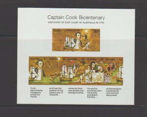 Australia 482a Souvenir Sheet Captain Cook Bicentenary HMS Endeavour 1970 MNH