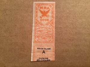 US Revenue NRA Code Class A 25 Cigars 1930’s