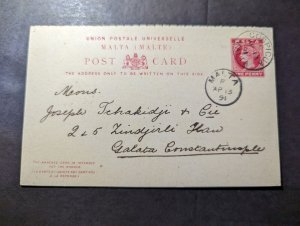 1891 British Malta Postcard and Reply Card Cover Cospicua to Constantinople