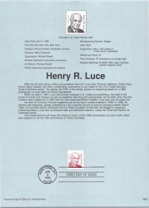 USPS SOUVENIR PAGE HENRY R. LUCE GREAT AMERICAN SERIES 32c 1998