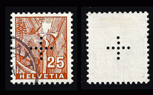 Switzerland 1935 Zum. D II 6, 25c perforated cross, not in Scott