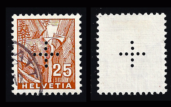Switzerland 1935 Zum. D II 6, 25c perforated cross, not in Scott