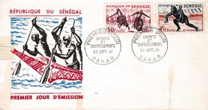 Senegal 1961 Scott 205-06 Sports/Dance Two stamps on FDC Unaddresed color cachet