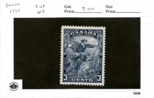 Canada, Postage Stamp, #208 Mint NH, 1934 Cartier Quebec (AG)
