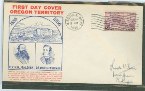 US 783 1936 3c Oregon Territory on an addressed FDC with a Missoula, MT cancel and an unknown cachet