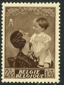 BELGIUM 1937 2.45fr+1.55 Queen Astrid and Prince Baudouin Semi Postal Sc B196 MH