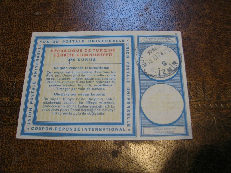 Turkey UPU IRC International Reply Coupon 1974