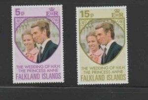 FALKLAND ISLANDS #225-226 1973 PRINCESS ANNE WEDDING MINT VF NH O.G a