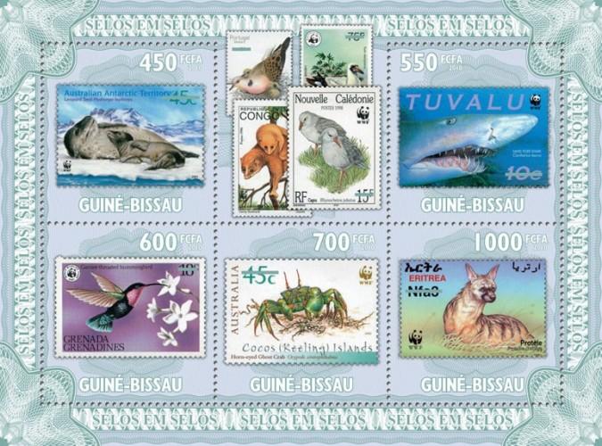 GUINE BISSAU 2010 SHEET WILDLIFE ON STAMPS CRABS BIRDS SHARKS gb10407a