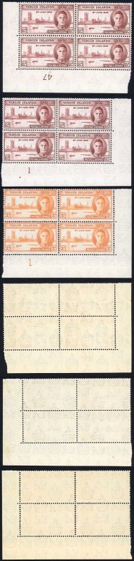 Virgin Islands SG122/3 1946 Victory Plate Blocks of Four (both of the 1 1/2d) U
