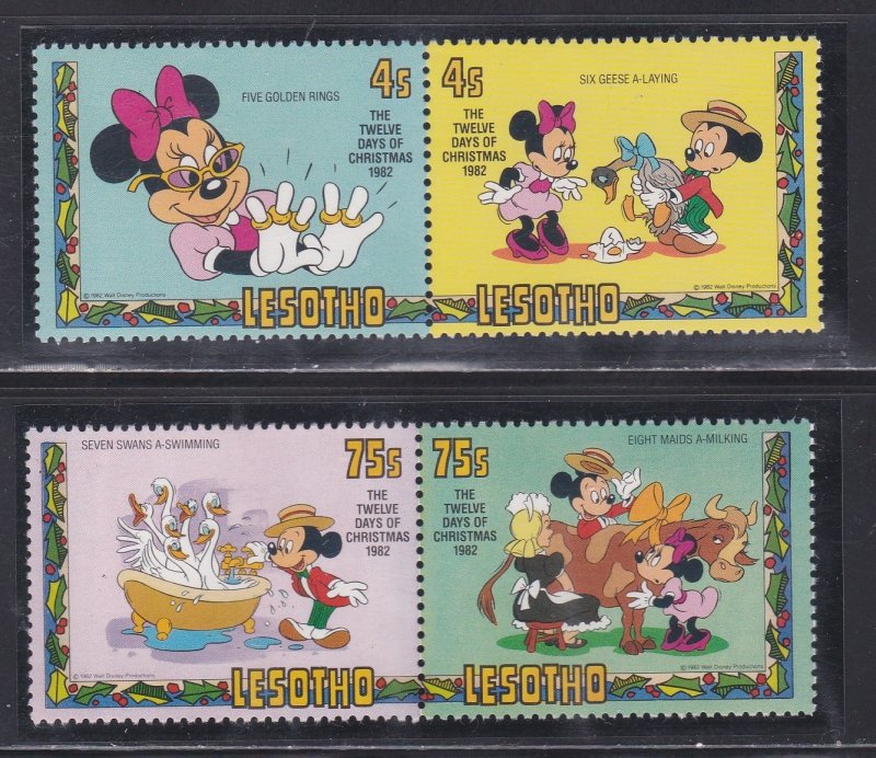 Lesotho # 381-388 & 389, Disney 12 Days of Christmas, NH, 1/2 Cat