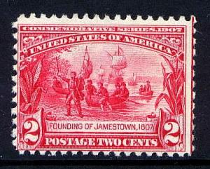 #329 F-VF MNH OG-2 cent Jamestown issue