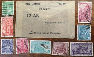 1949 India Set of 9 Littleton Stamp Co Used/Cancelled #207||16 12 AB