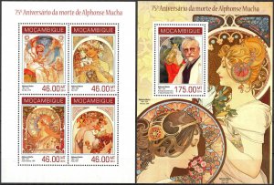 Mozambique 2014 Art Paintings Alphonse Mucha Sheet + S/S MNH
