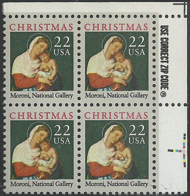 P.S.E. CERT GRADE 90 # 2367 MINT NEVER HINGED ( MNH ) ZIP BLOCK MORONI MADONNA