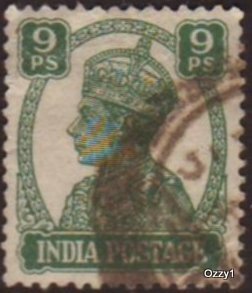 India 1942 Sc#170, SG#267 9ps Green KGVI Head USED.
