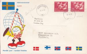 Finland 1956 FDC Mixed Franking with Sweden. Norden Swans Canceled in ALAND.