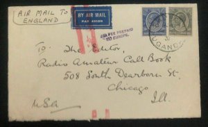 1931 Kampala Uganda Early Airmail Cover To Chicago IL USA Via London England