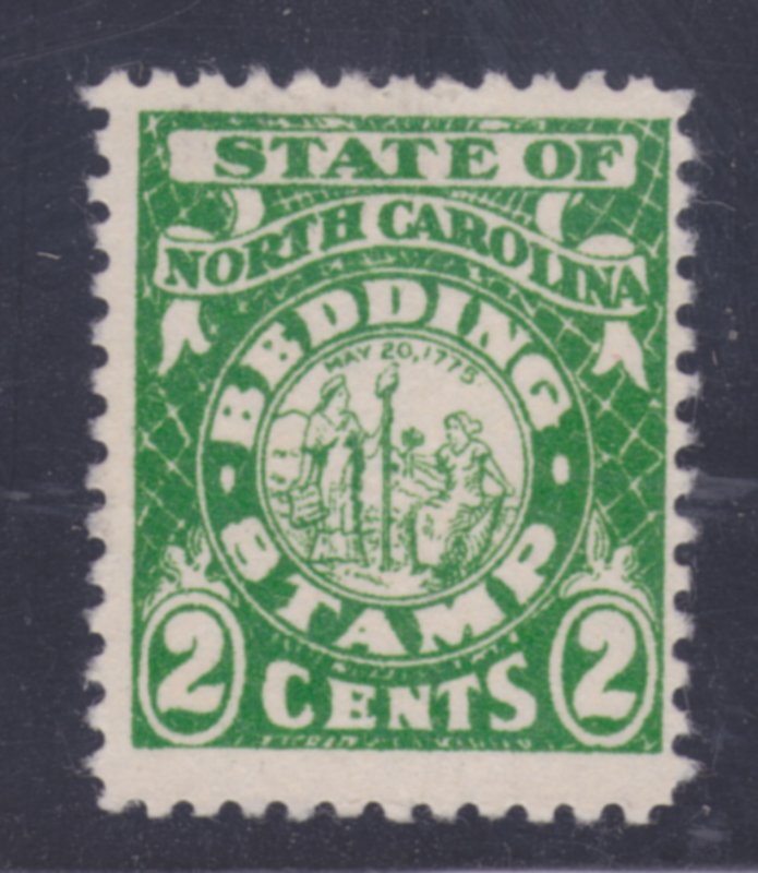 US State Revenues: North Carolina Bedding Stamp; 2c 1937 Issue; #BD1; Used