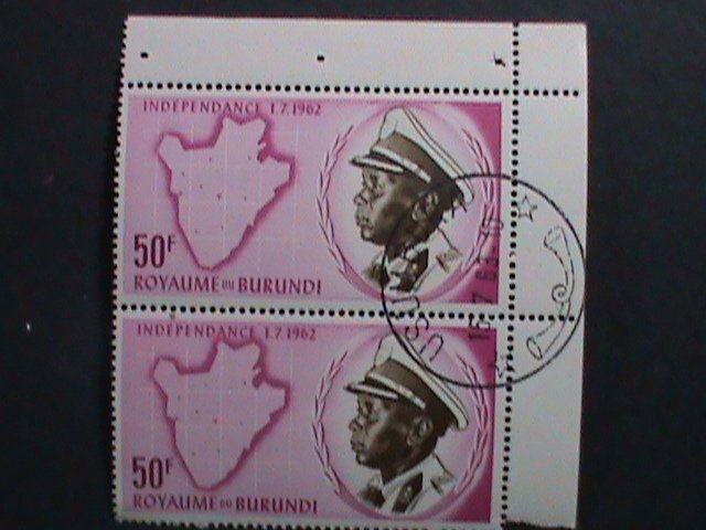 BURUNDI-1962 SC#33- KING MWAMI MWAMBUTSA IV CTO IMPRINT BLOCK-RARE  KEY STAMP