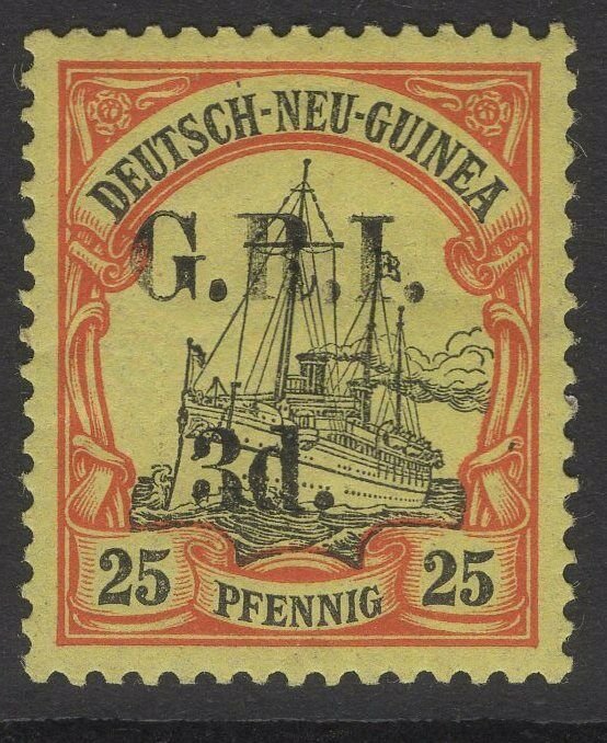 NEW GUINEA SG22 1914 3d on 25pf BLACK & RED/YELLOW MTD MINT