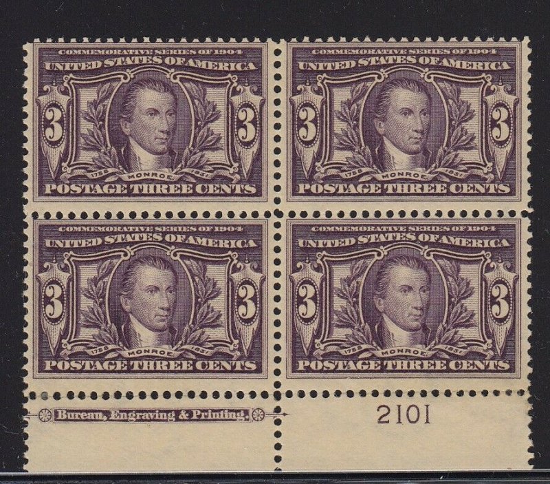 325 F-VF plate block of 4 OG never hinged nice color cv $ 1050 ! see pic !