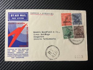 1932 India First Flight Cover FFC Airmail Bahrein to Singapore Strait Settlement