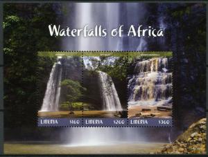 Liberia Landscapes Stamps 2018 MNH Waterfalls of Africa Boti Falls 3v M/S II