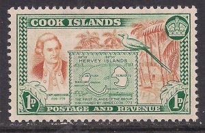 Cook Islands 1949 KGV1 1d Capt Cook Map Harvey Islands Umm SG 151 ( L871 )