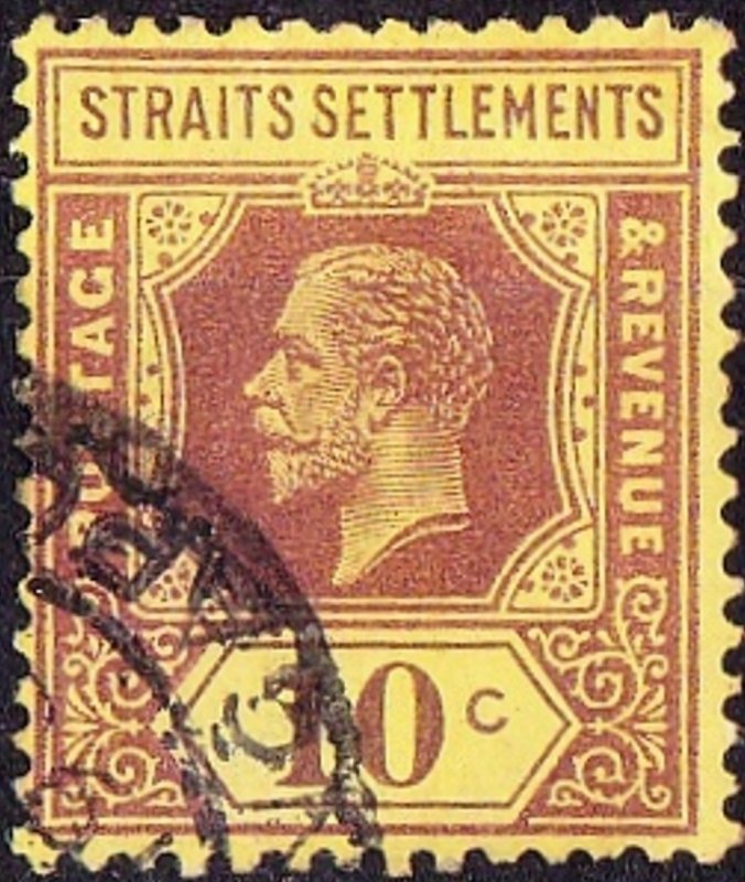 MALAYA STRAITS SETTLEMENTS 1923 KGV 10c Purple/Pale Yellow Die 1 SG231