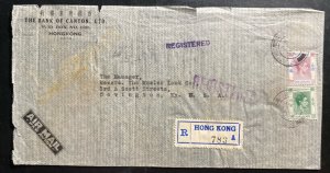 1936 Hong Kong Bank Of Canton Airmail Cover To Covington KY USA Wax Seal