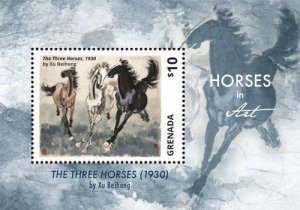 Grenada - Horses on Stamps The Three Horses By Xu Beihong, S/S 2015 M