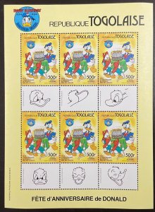 Togo Disney Donald Duck 50th Anniversary Sheet of 6 1984