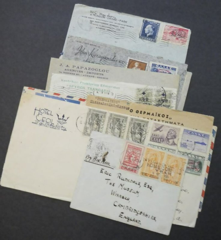 EDW1949SELL : GREECE Interesting group of 14 covers, 1 Post Card & 1 wrapper.